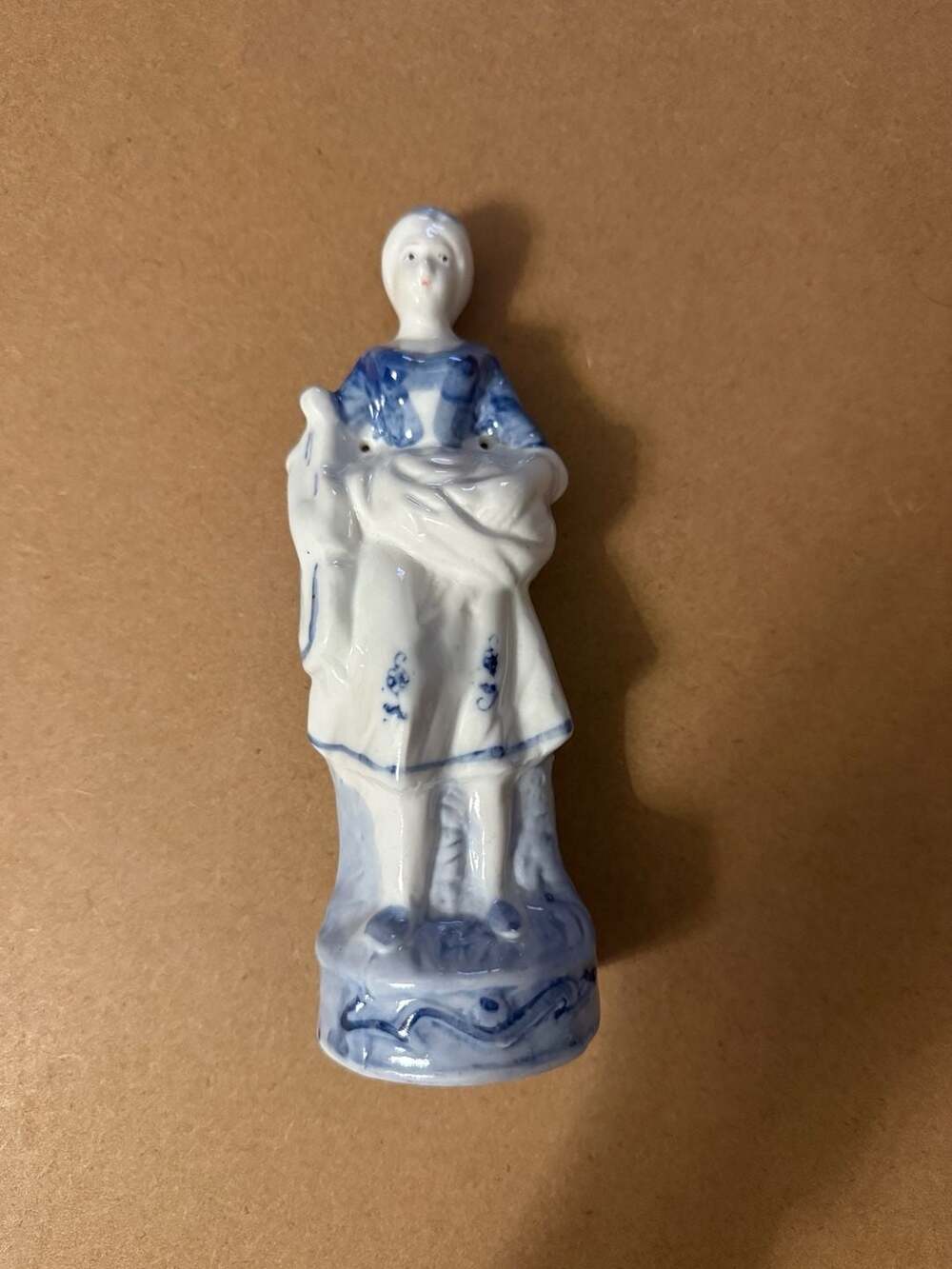 Vintage Blue and White Porcelain Delft-Style Woman Figurine
